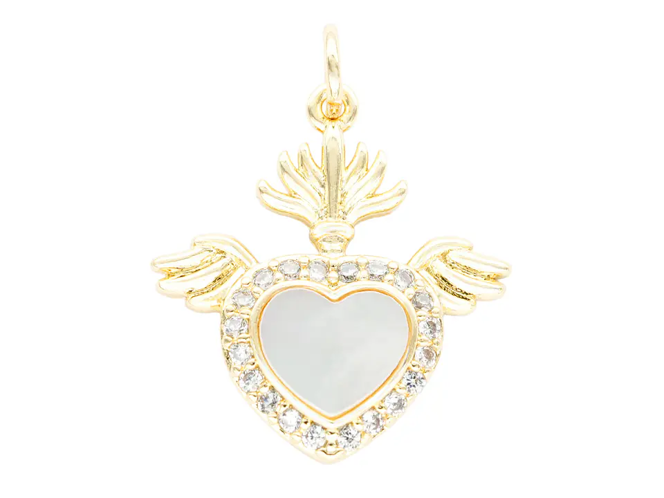 RODIO DORADO DIJE SAGRADO CORAZON ALAS NACAR ZIRCON 19*20MM 1
