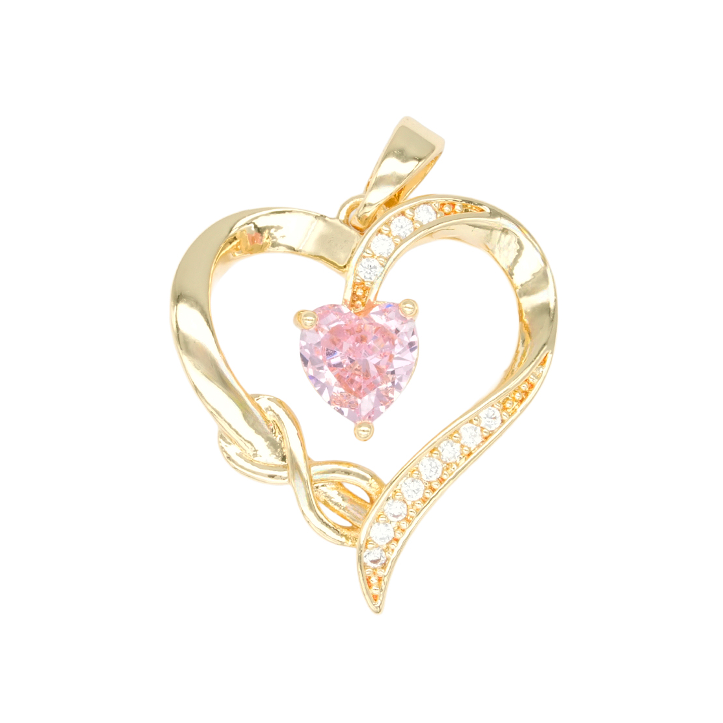 RODIO DORADO DIJE CORAZON INFINITO ZIRCON ROSADO 21*20MM 1