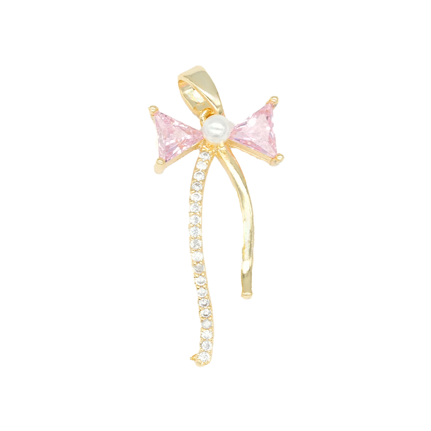 RODIO DORADO DIJE MOÑO PERLA ZIRCON ROSADO 26*12MM 1