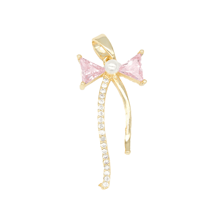 RODIO DORADO DIJE MOÑO PERLA ZIRCON ROSADO 26*12MM 1