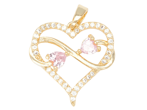 RODIO DORADO DIJE CORAZON INFINITO ZIRCON ROSADO 20*20MM