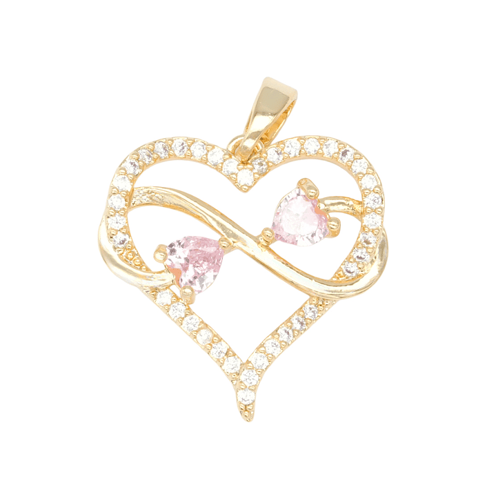 RODIO DORADO DIJE CORAZON INFINITO ZIRCON ROSADO 20*20MM 1