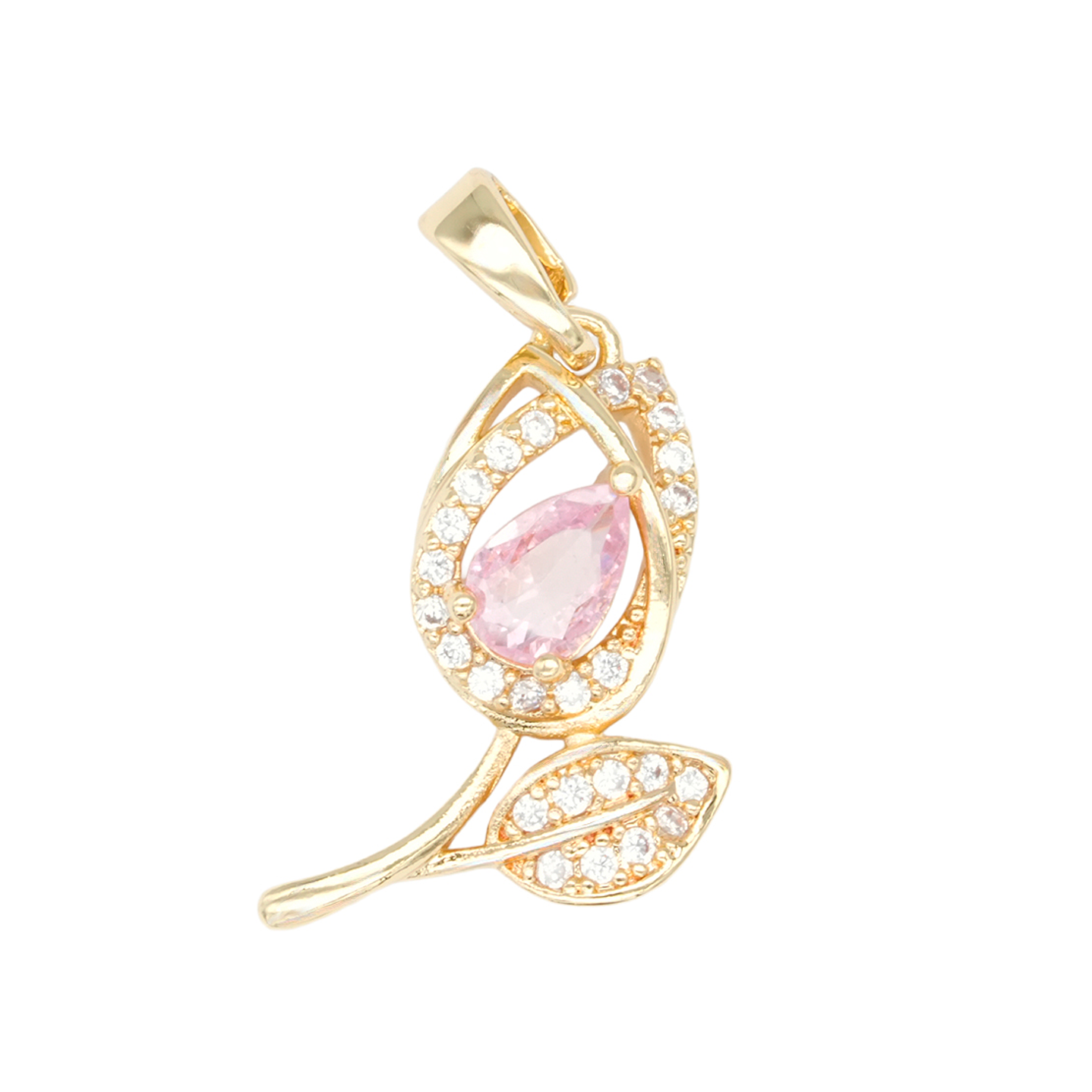 RODIO DORADO DIJE TULIPAN ZIRCON ROSADO 20*10MM 1