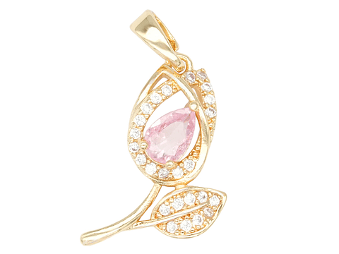 RODIO DORADO DIJE TULIPAN ZIRCON ROSADO 20*10MM