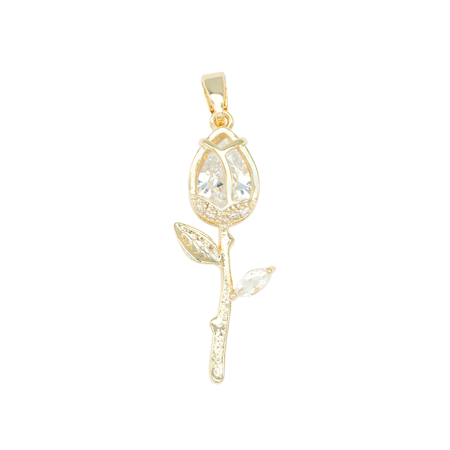 RODIO DORADO DIJE TULIPAN ZIRCON 30*10MM 1