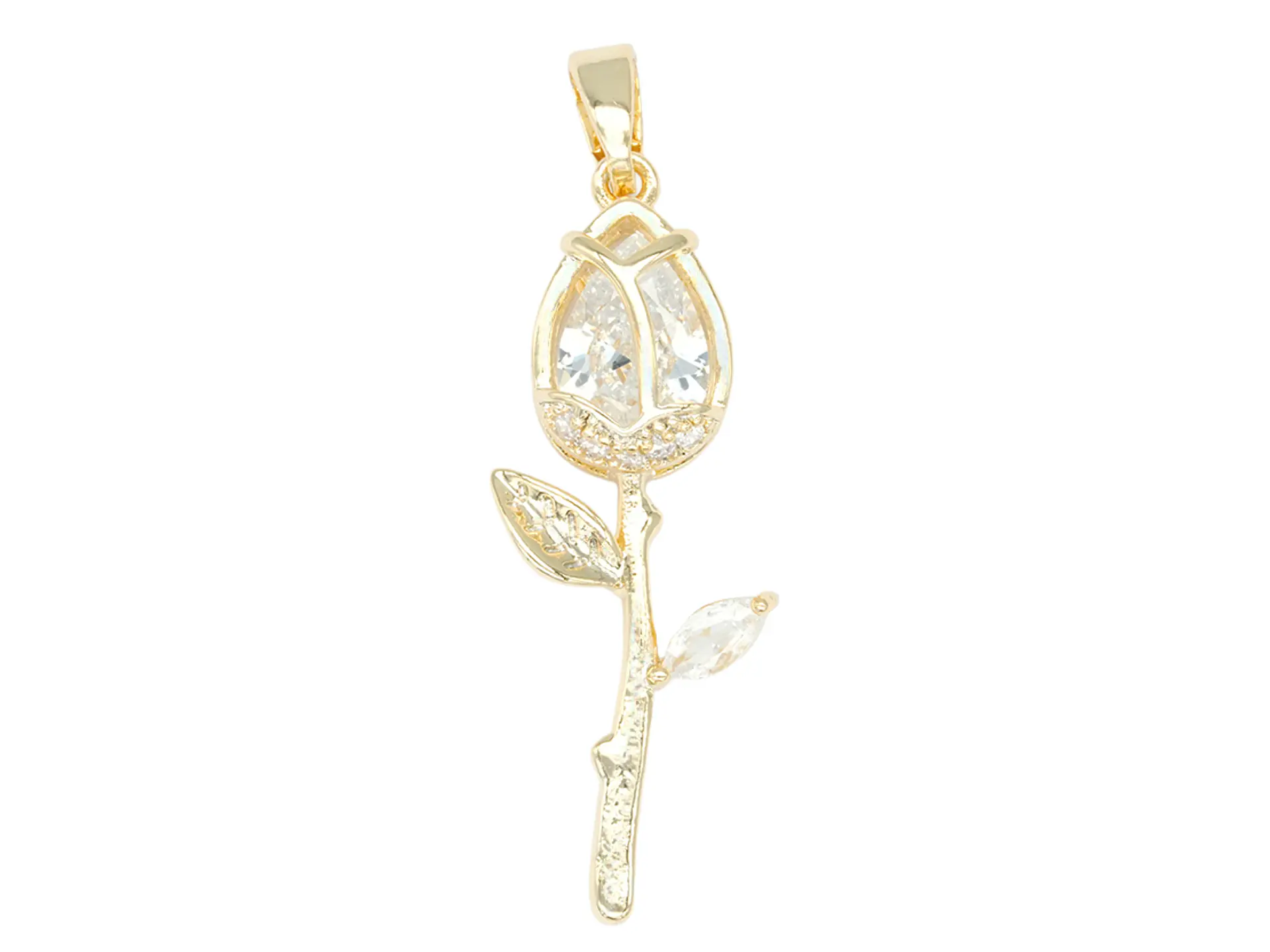 RODIO DORADO DIJE TULIPAN ZIRCON 30*10MM 1