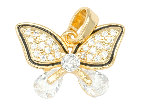 RODIO DORADO DIJE MARIPOSA BORDE NEGRO ZIRCON 12*18MM
