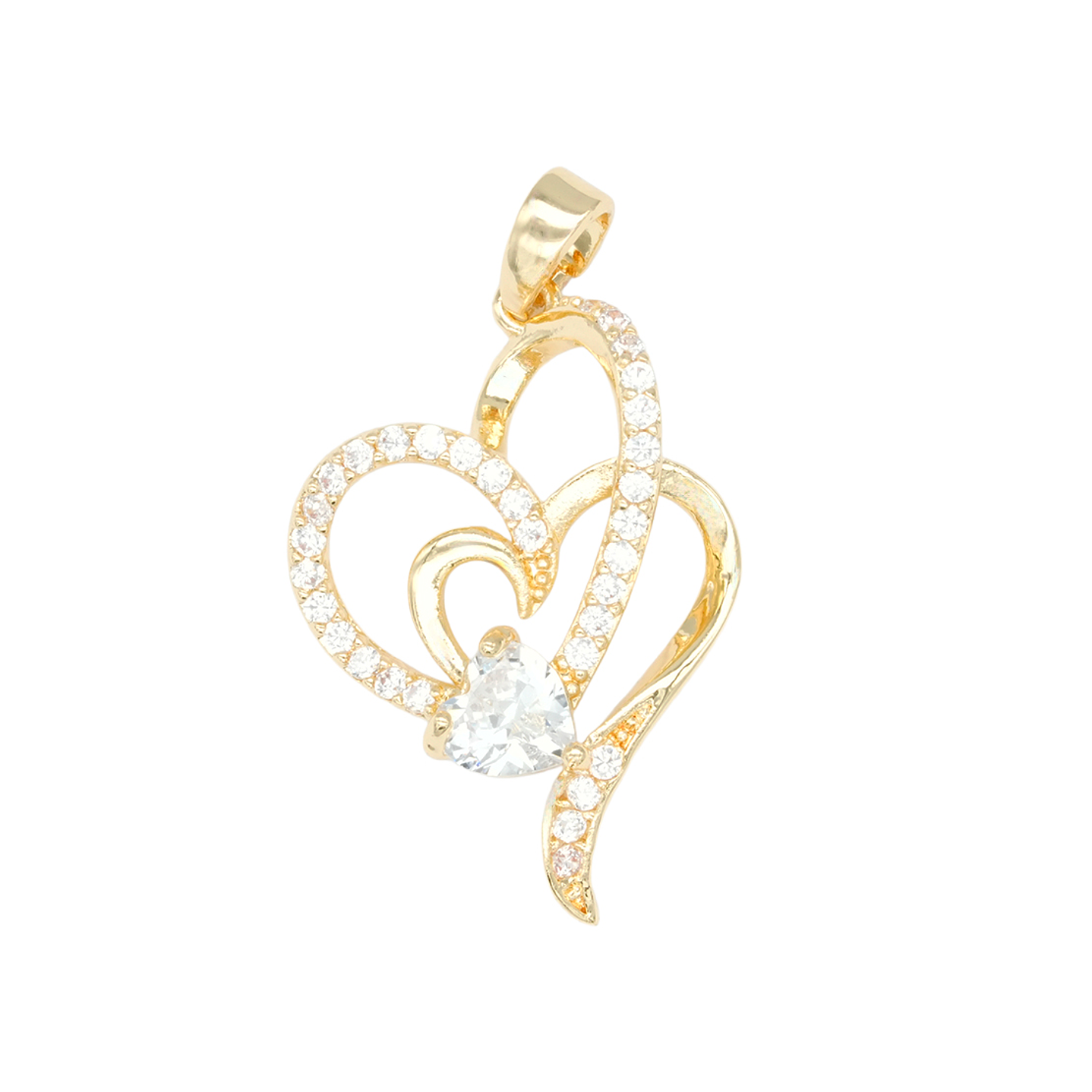 RODIO DORADO DIJE CORAZON DOS ZIRCON 25*17MM 1