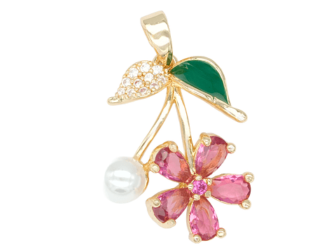 RODIO DORADO DIJE FLOR PERLA MARGARITA ZIRCON FUCSIA 20*16