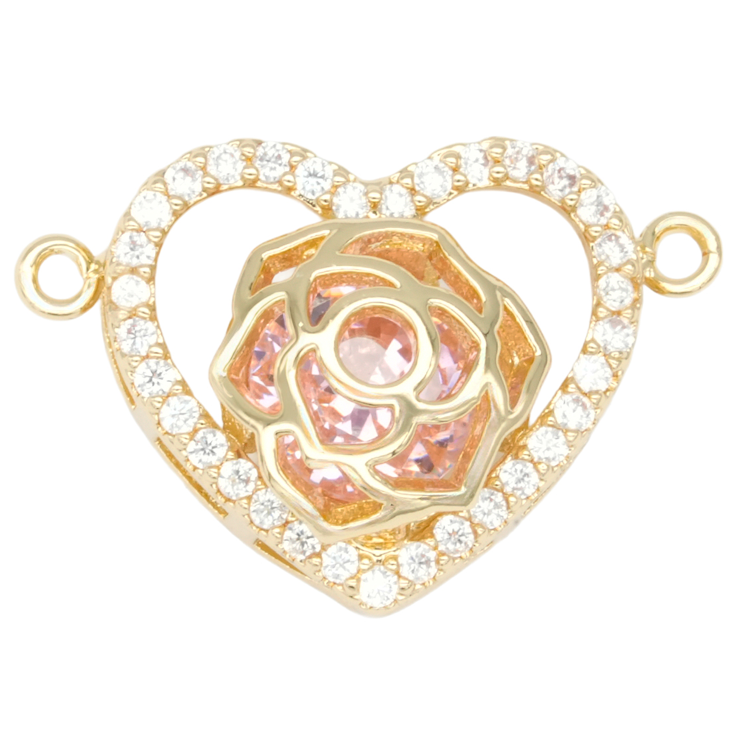 RODIO DORADO CENTRO CORAZON FLOR ZIRCON ROSADO 16MM 1