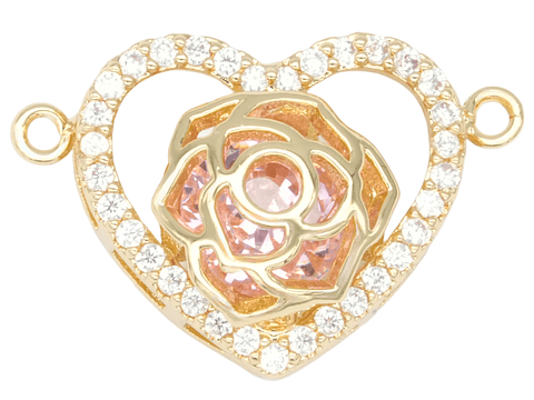RODIO DORADO CENTRO CORAZON FLOR ZIRCON ROSADO 16MM