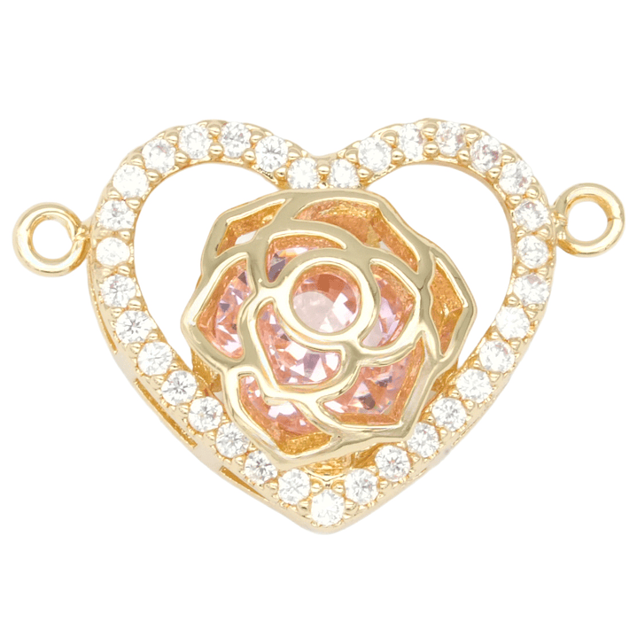 RODIO DORADO CENTRO CORAZON FLOR ZIRCON ROSADO 16MM 1