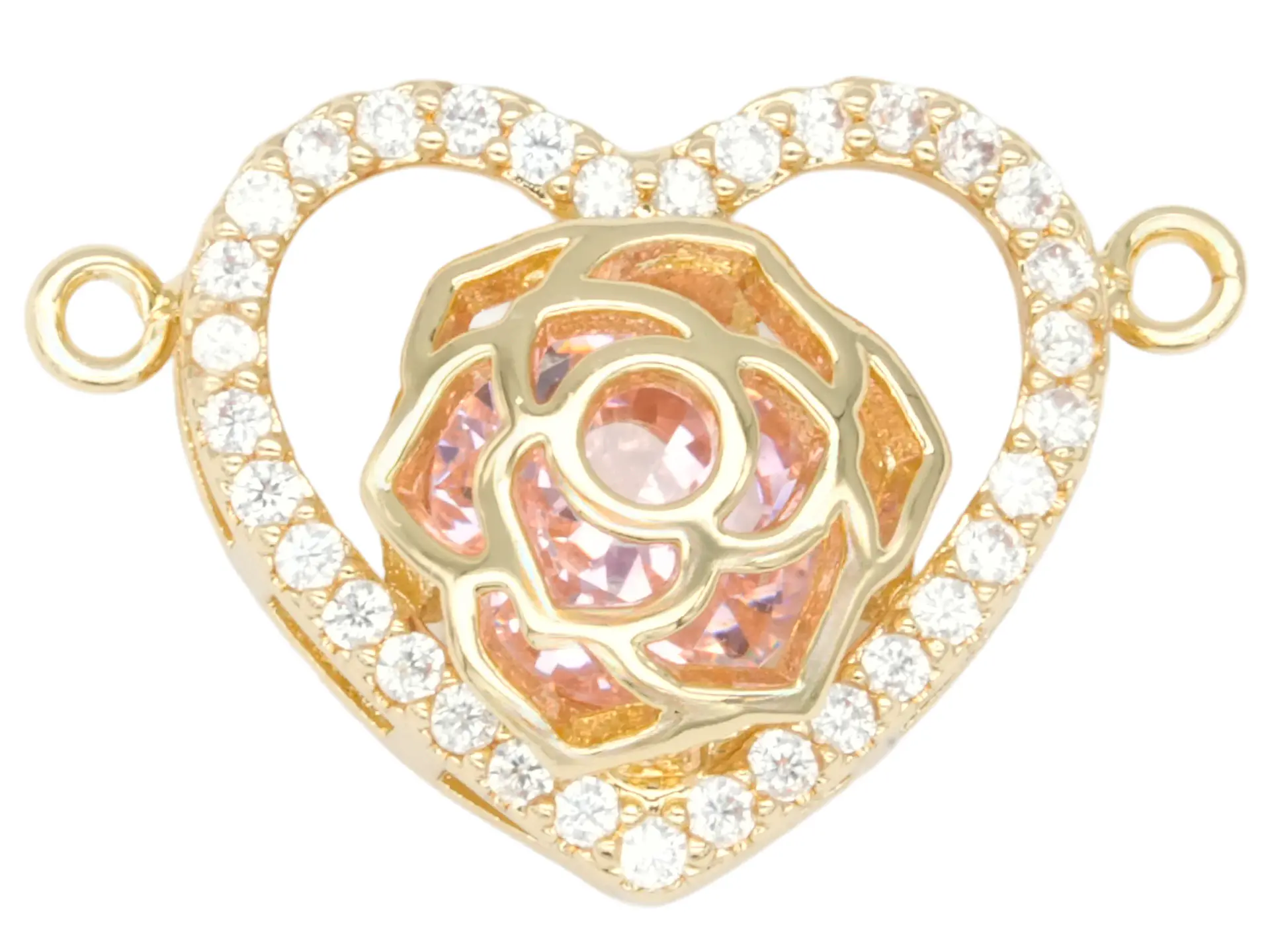 RODIO DORADO CENTRO CORAZON FLOR ZIRCON ROSADO 16MM 1