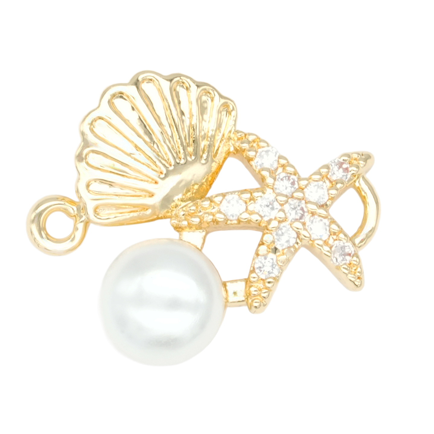 RODIO DORADO CENTRO PERLA CONCHA ESTRELLA MAR ZIRCON 14MM 1