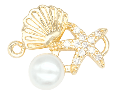 RODIO DORADO CENTRO PERLA CONCHA ESTRELLA MAR ZIRCON 14MM