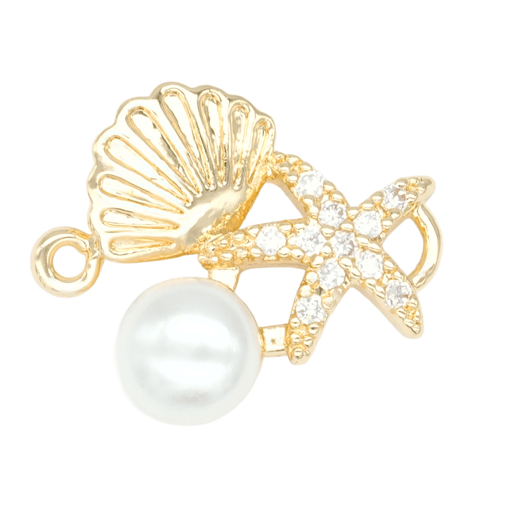 RODIO DORADO CENTRO PERLA CONCHA ESTRELLA MAR ZIRCON 14MM 1