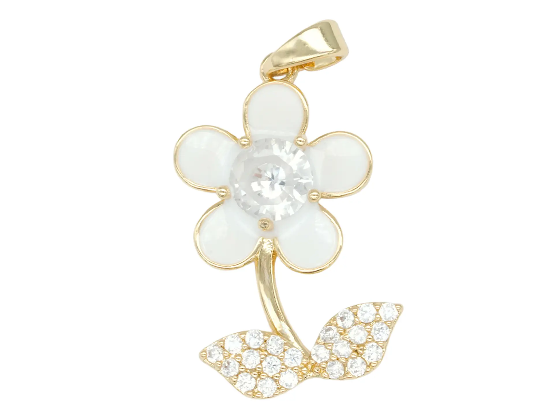 RODIO DORADO DIJE MARGARITA BLANCA ZIRCON 24*14MM 1