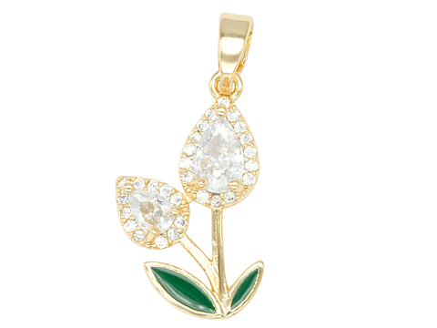 RODIO DORADO DIJE TULIPAN DOBLE ZIRCON 20*12MM