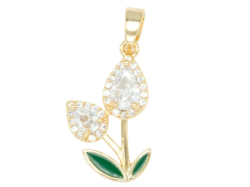 RODIO DORADO DIJE TULIPAN DOBLE ZIRCON 20*12MM 1