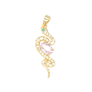 RODIO DORADO DIJE SERPIENTE ZIRCON ROSADO 27*10MM