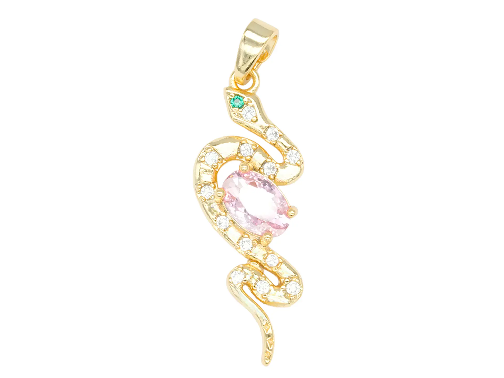 RODIO DORADO DIJE SERPIENTE ZIRCON ROSADO 27*10MM 1