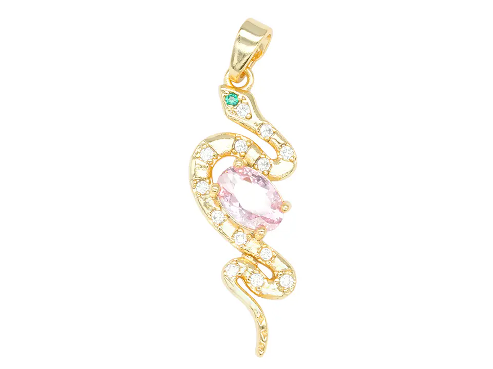RODIO DORADO DIJE SERPIENTE ZIRCON ROSADO 27*10MM 1
