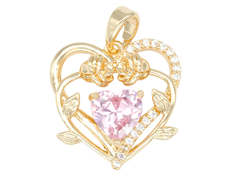 RODIO DORADO DIJE CORAZON ROSAS ZIRCON ROSADO 18*18MM