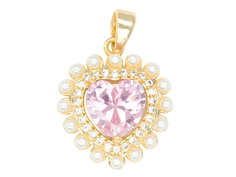RODIO DORADO DIJE CORAZON PERLA ZIRCON ROSADO 18*16MM