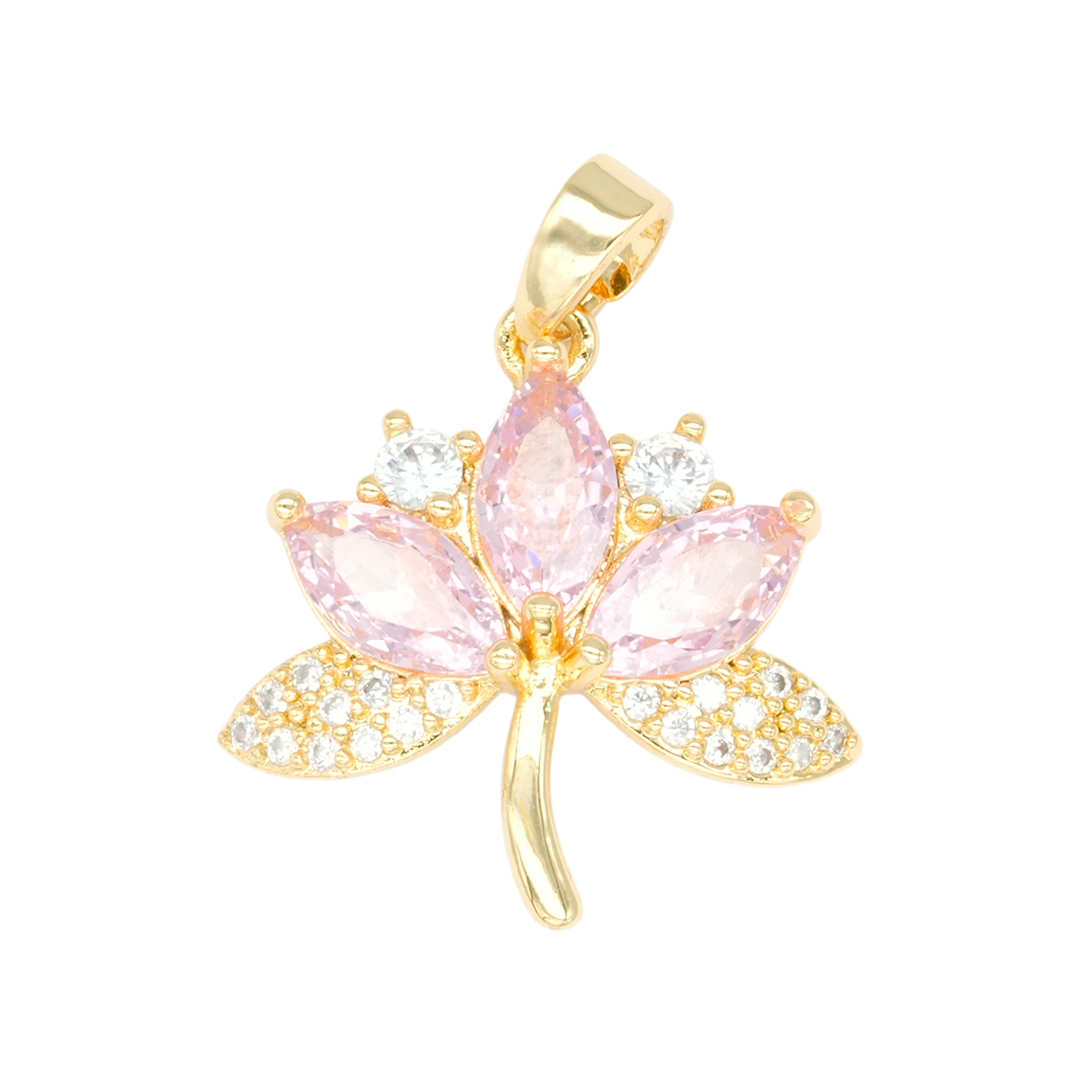 RODIO DORADO DIJE FLOR ZIRCON ROSADO 18*18MM 1