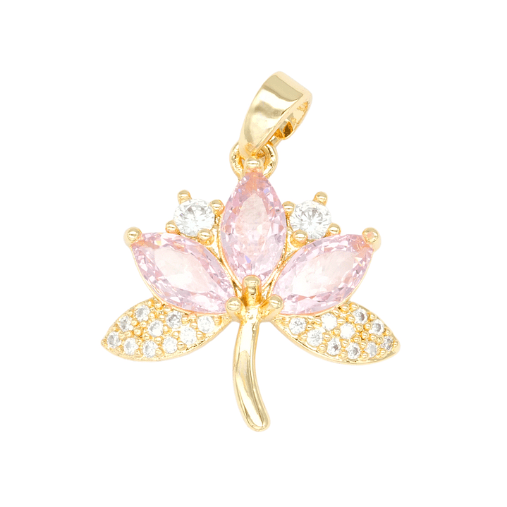 RODIO DORADO DIJE FLOR ZIRCON ROSADO 18*18MM 1