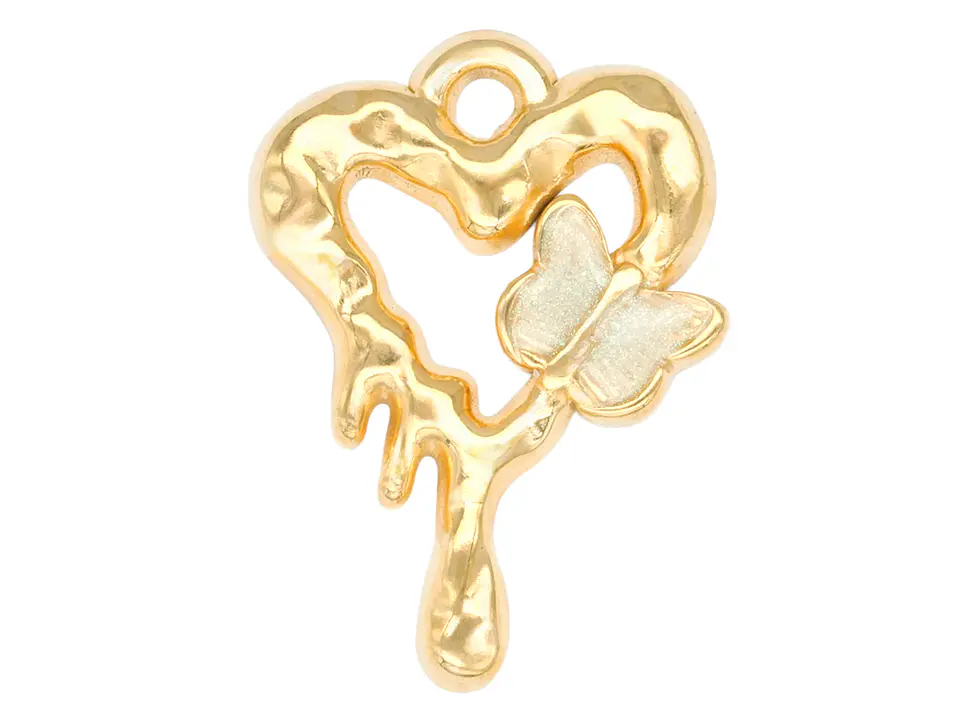 ACERO DORADO DIJE CORAZON DERRETIDO MARIPOSA VERDE PASTEL 20*14MM 1