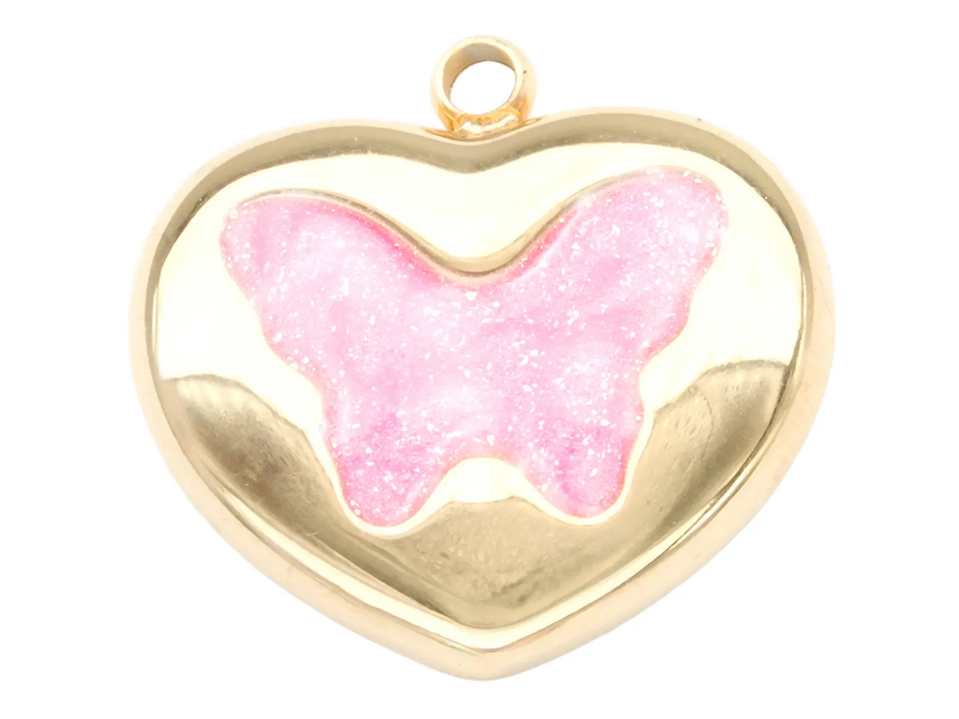 ACERO DORADO DIJE CORAZON MARIPOSA ROSADO 15*15MM 1