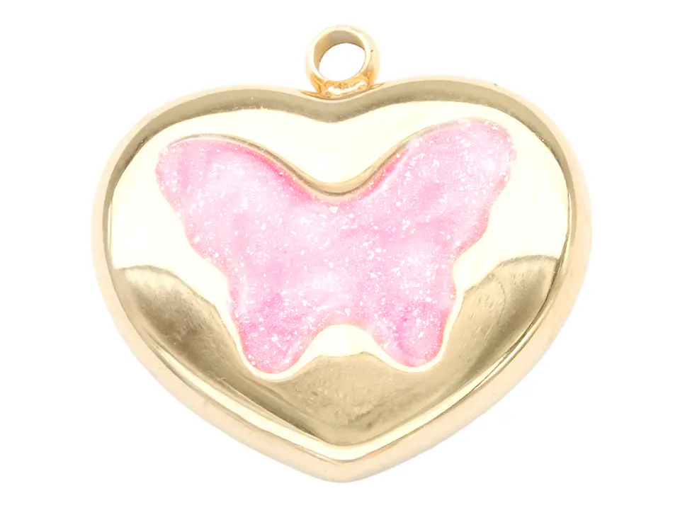 ACERO DORADO DIJE CORAZON MARIPOSA ROSADO 15*15MM 1