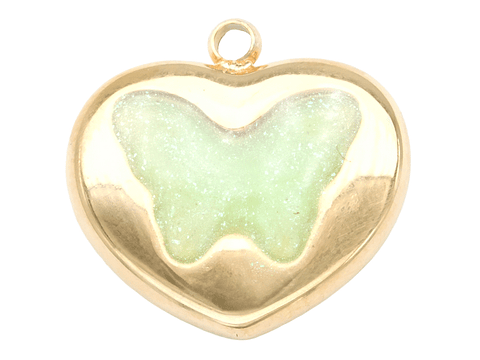 ACERO DORADO DIJE CORAZON MARIPOSA VERDE PASTEL 15*15MM