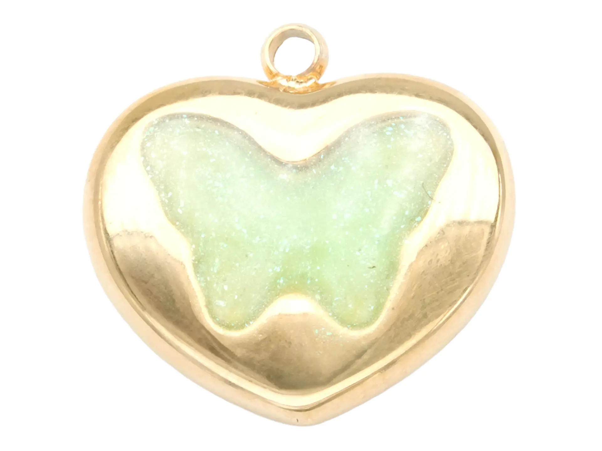 ACERO DORADO DIJE CORAZON MARIPOSA VERDE PASTEL 15*15MM 1