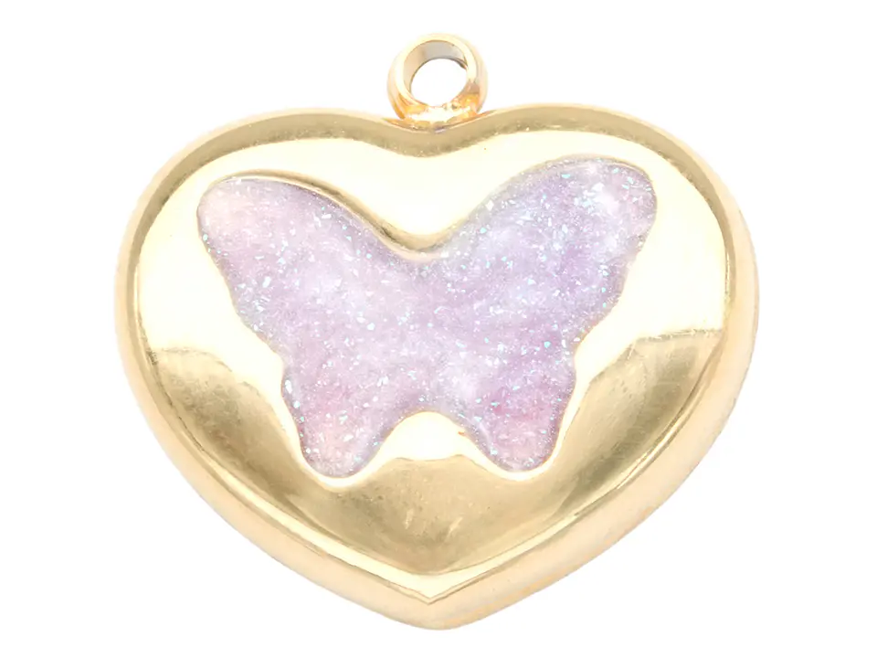 ACERO DORADO DIJE CORAZON MARIPOSA LILA 15*15MM 1