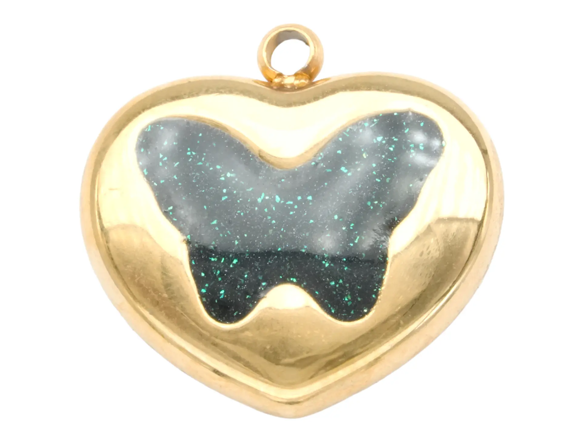 ACERO DORADO DIJE CORAZON MARIPOSA NEGRO 15*15MM 1