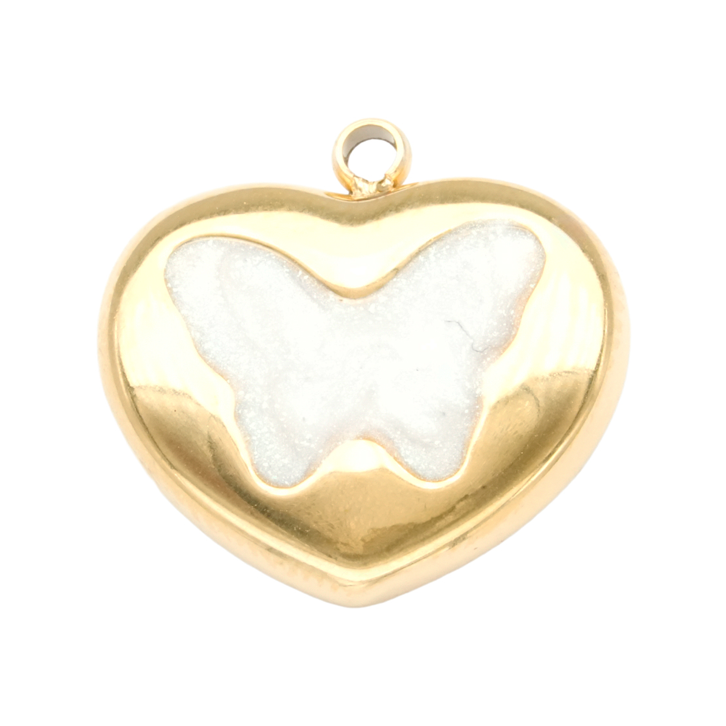 ACERO DORADO DIJE CORAZON MARIPOSA BLANCO 15*15MM 1