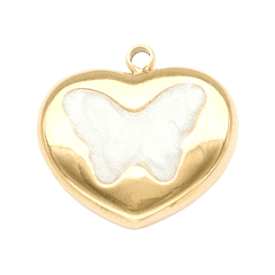 ACERO DORADO DIJE CORAZON MARIPOSA BLANCO 15*15MM