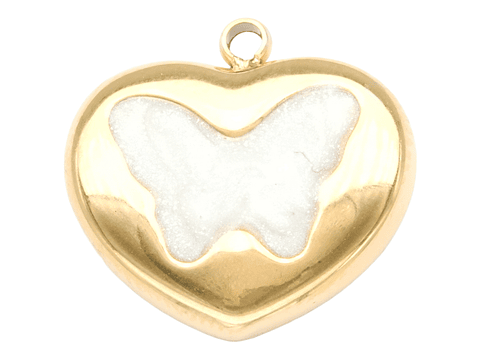 ACERO DORADO DIJE CORAZON MARIPOSA BLANCO 15*15MM