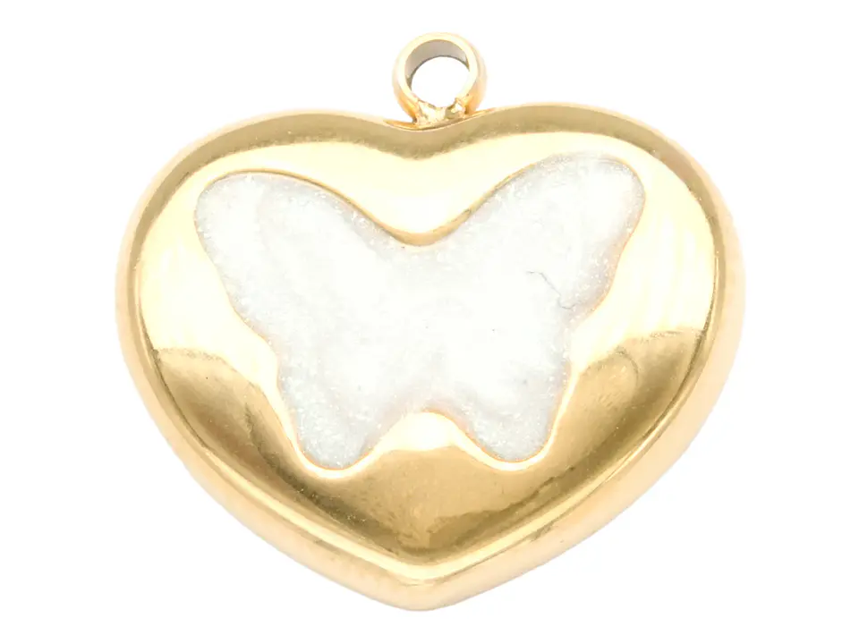ACERO DORADO DIJE CORAZON MARIPOSA BLANCO 15*15MM 1
