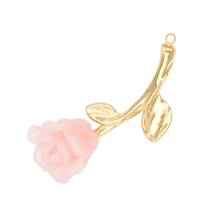 ACERO DORADO DIJE ROSA ROSADO 42*14MM 1