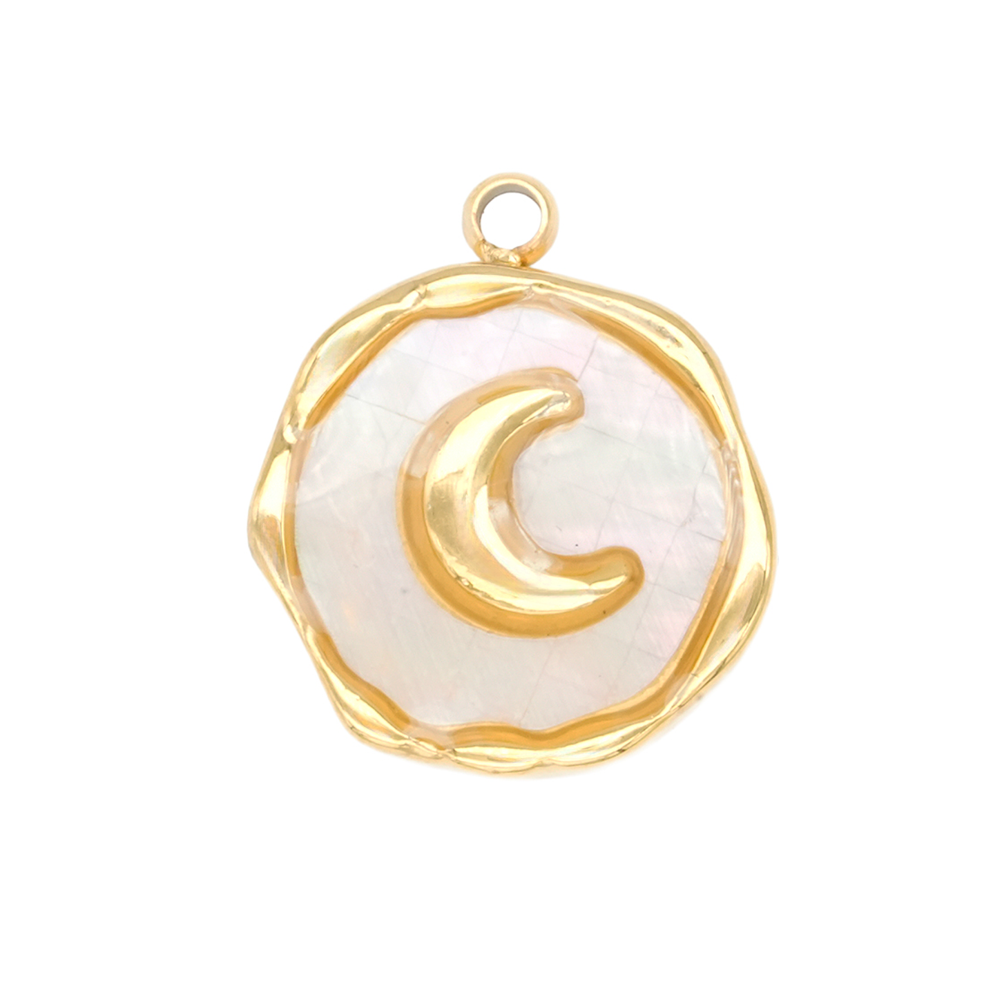 ACERO DORADO DIJE REDONDO LUNA NACAR BLANCO 13MM 1