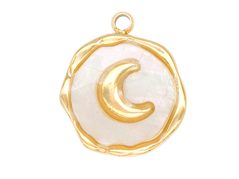 ACERO DORADO DIJE REDONDO LUNA NACAR BLANCO 13MM