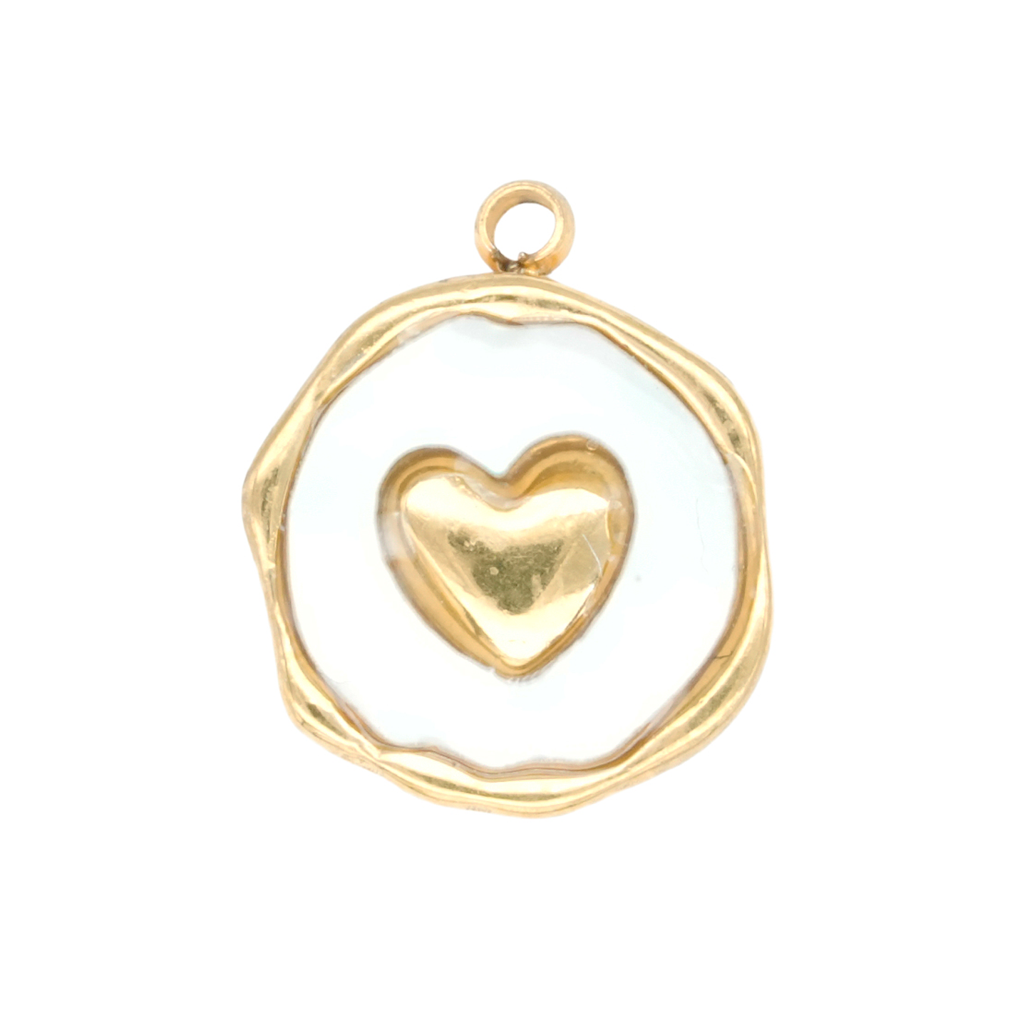 ACERO DORADO DIJE REDONDO CORAZON NACAR BLANCO 13MM 1