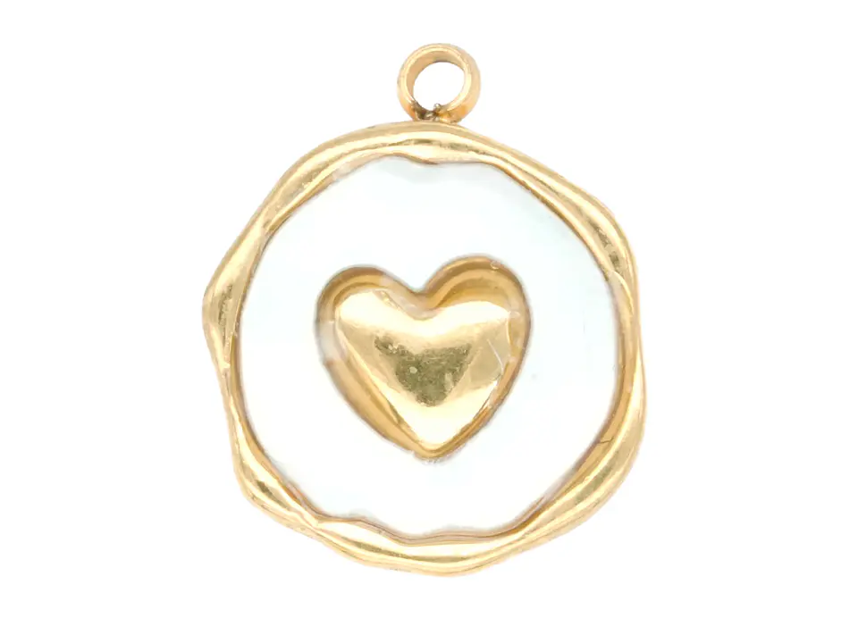 ACERO DORADO DIJE REDONDO CORAZON NACAR BLANCO 13MM 1