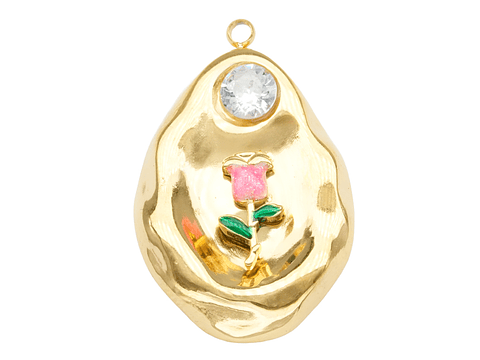 ACERO DORADO DIJE LAGRIMA TULIPAN ZIRCON 27*17MM