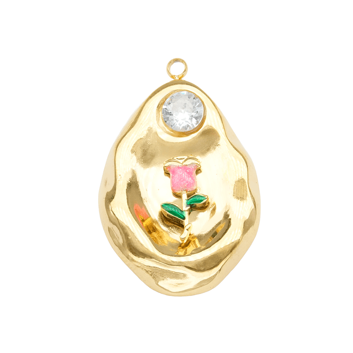 ACERO DORADO DIJE LAGRIMA TULIPAN ZIRCON 27*17MM 1