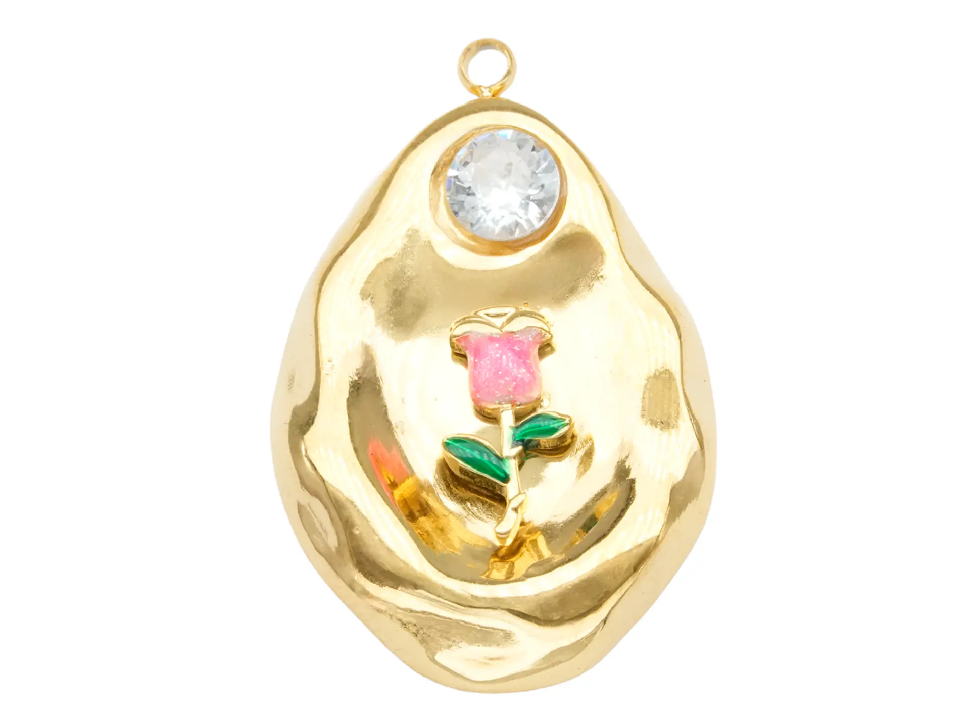 ACERO DORADO DIJE LAGRIMA TULIPAN ZIRCON 27*17MM 1