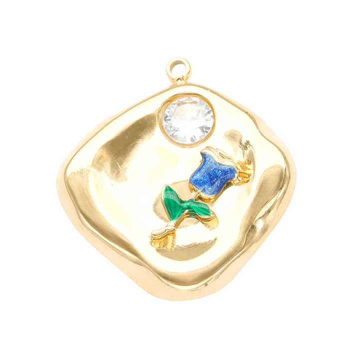ACERO DORADO DIJE CUADRADO AMORFO TULIPAN ZIRCON 23*21MM 1